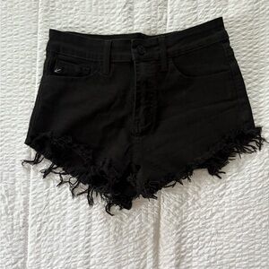 Black Frayed Hem Women Denim Shorts